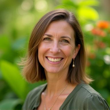 Professional headshot of Dr. Elara Vance smiling in a garden.